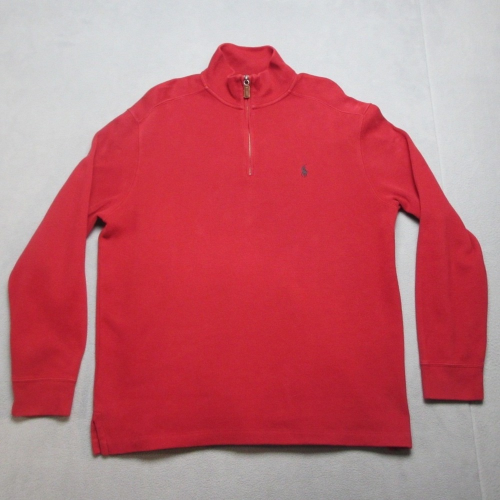Polo Ralph Lauren Sweater Mens Large Red Vintage Knit Mock Neck Preppy 1/4 Zip